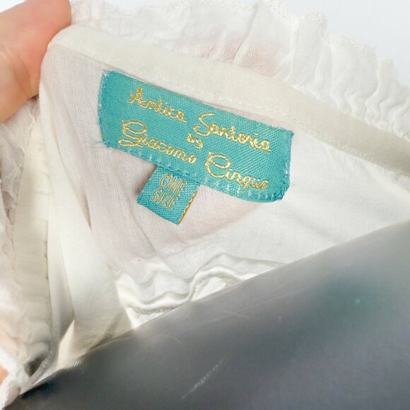 ANTICA SARTORIA Beach Babydoll Eyelet Laceβ Puffed Sleeves Beaded White Mini OS - Picture 4 of 10